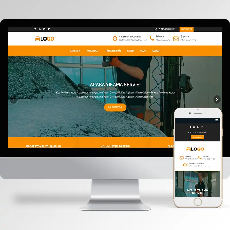 Oto Yıkama Servisi Hazır Web Sitesi
